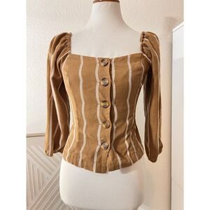 Favlux Womens Brown Striped Peasant Top Sz S Retro Victorian‎ Cottagecore Goblin